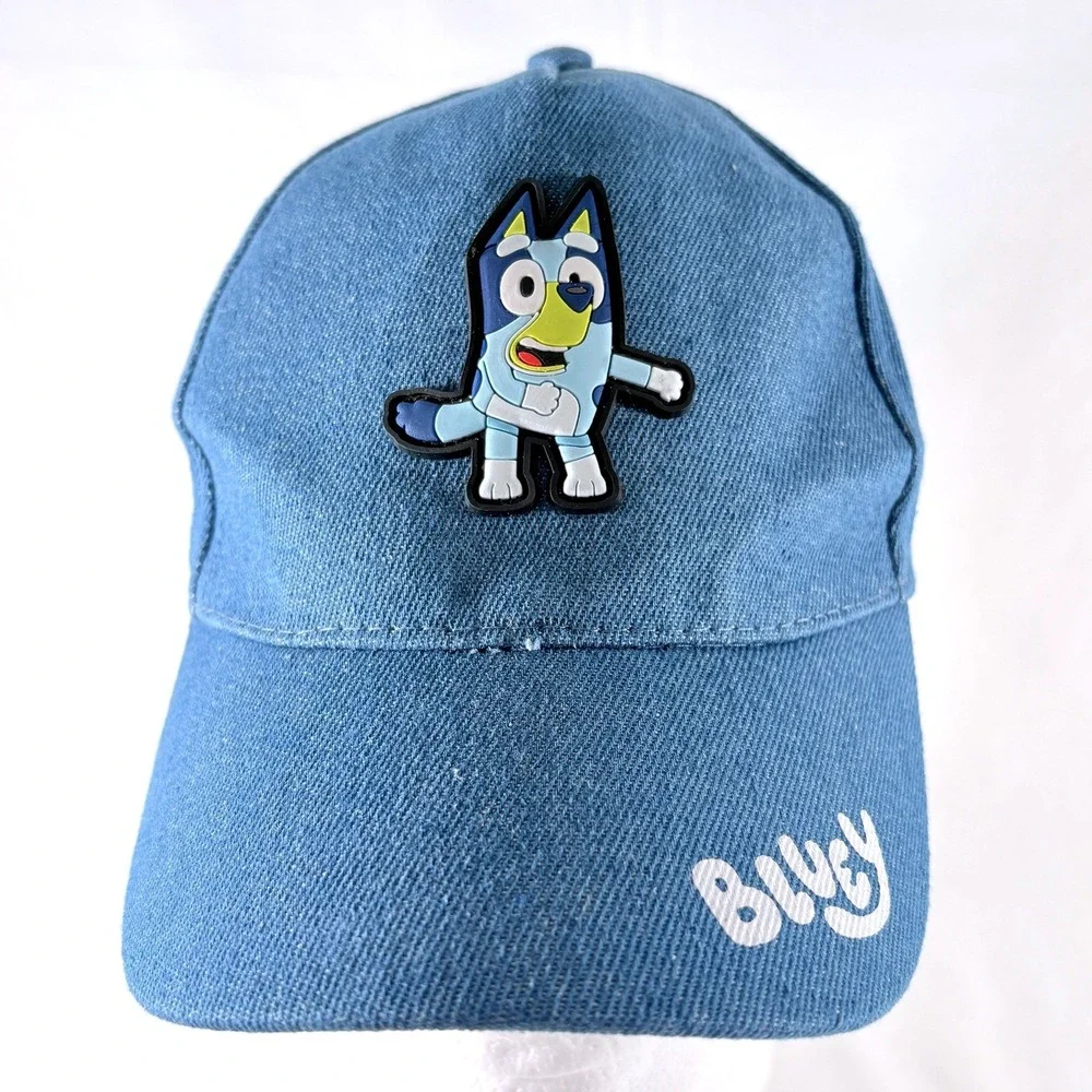Bluey Blue Denim Look Snapback Hat Rubber Patch Logo Kids Baseball Cap